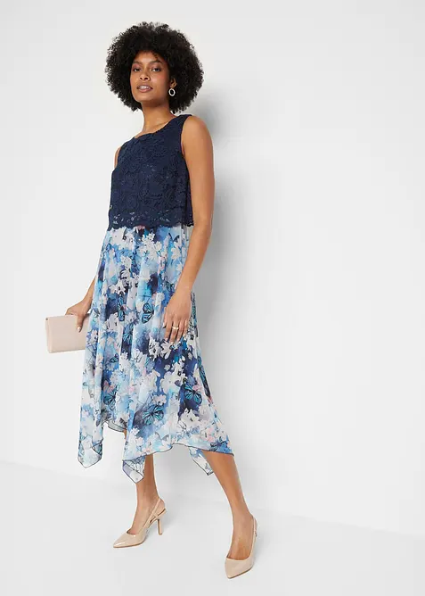 Abito in chiffon con pizzo fine, bonprix