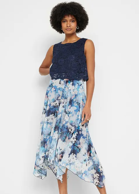 Abito in chiffon con pizzo fine, bonprix