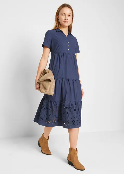 Abito tunica in puro cotone con ricamo traforato, bonprix