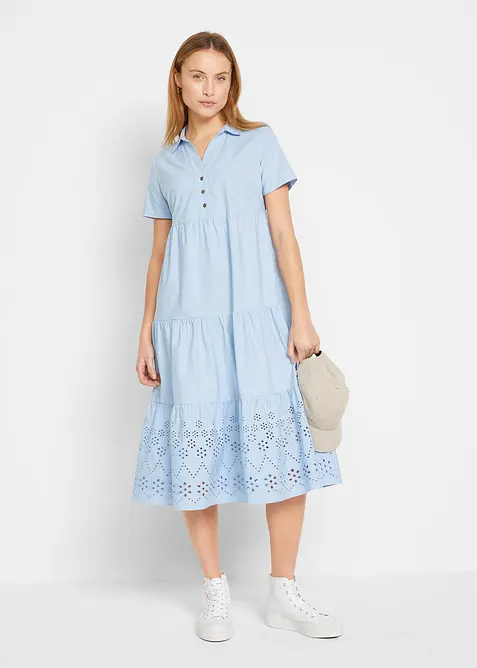 Abito tunica in puro cotone con ricamo traforato, bonprix