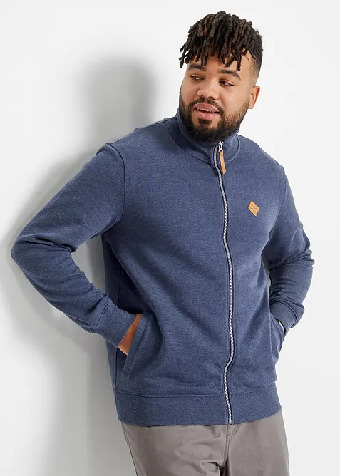 Felpa con zip con collo dritto e dettagli in similpelle, bonprix