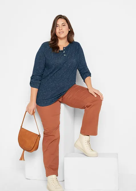 Maglia a maniche lunghe in misto cotone con bottoni, bonprix