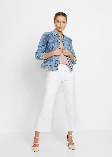 Blusa in satin a maniche corte con spalle scese, bonprix