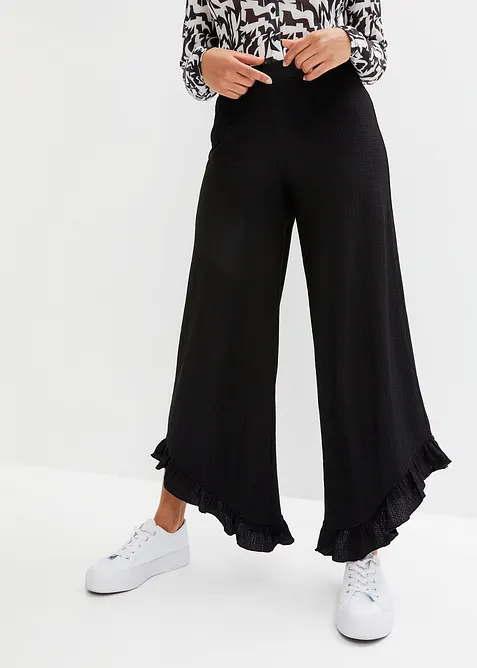 Pantaloni in crêpe strutturato con elastico in vita, bonprix