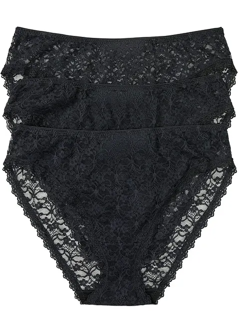 Slip alto sgambato in pizzo riciclato (pacco da 3), bonprix