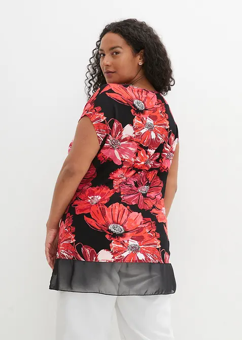 Maglia lunga con chiffon, bonprix