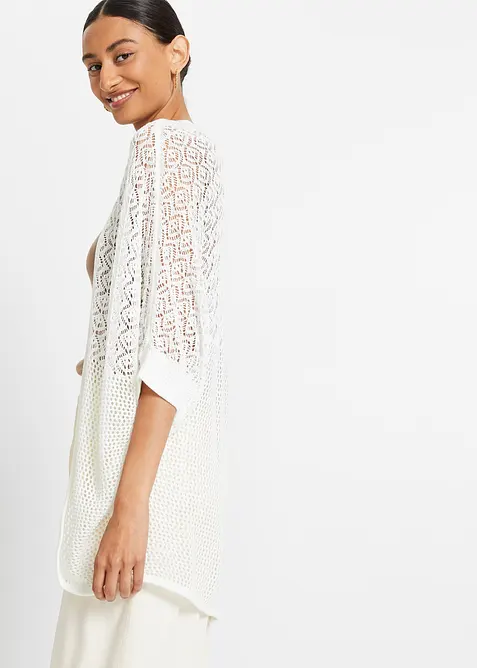 Cardigan lungo con motivo traforato, bonprix