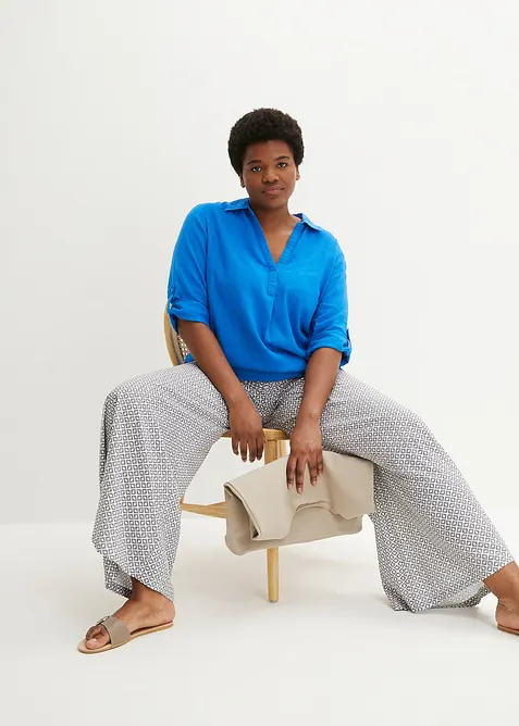 Blusa in misto lino con maniche a 3/4, bonprix