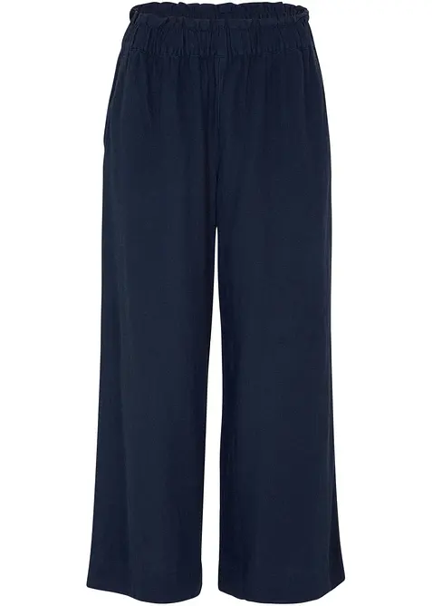 Pantaloni culotte cropped in misto lino leggero, bonprix