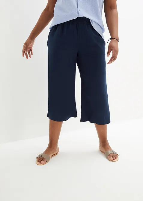 Pantaloni culotte cropped in misto lino leggero, bonprix