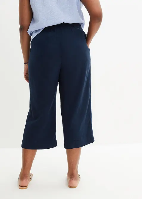 Pantaloni culotte cropped in misto lino leggero, bonprix
