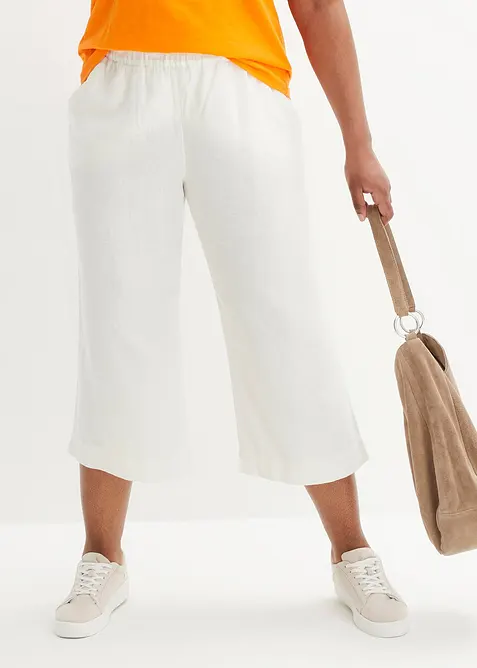 Pantaloni culotte cropped in misto lino leggero, bonprix