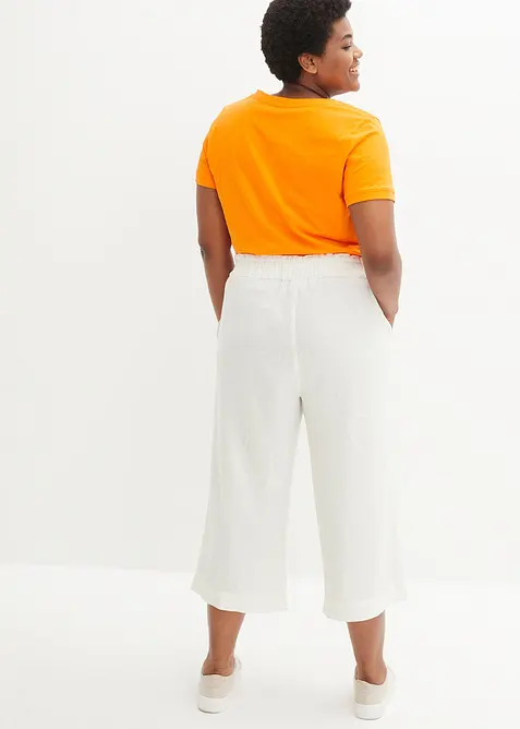Pantaloni culotte cropped in misto lino leggero, bonprix