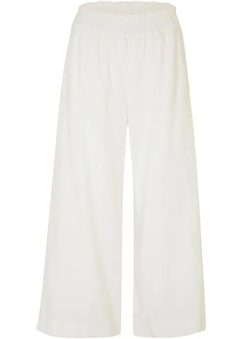Pantaloni culotte cropped in misto lino leggero, bonprix