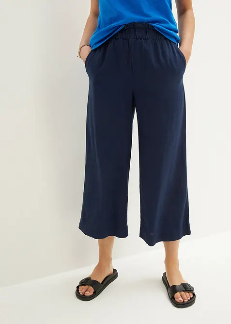 Pantaloni culotte cropped in misto lino leggero, bonprix