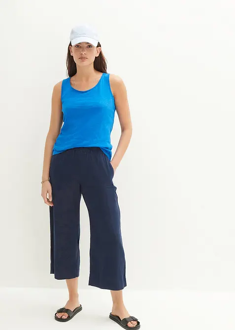 Pantaloni culotte cropped in misto lino leggero, bonprix