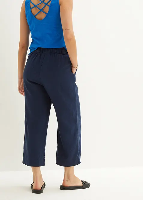 Pantaloni culotte cropped in misto lino leggero, bonprix
