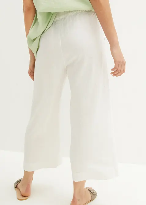 Pantaloni culotte cropped in misto lino leggero, bonprix
