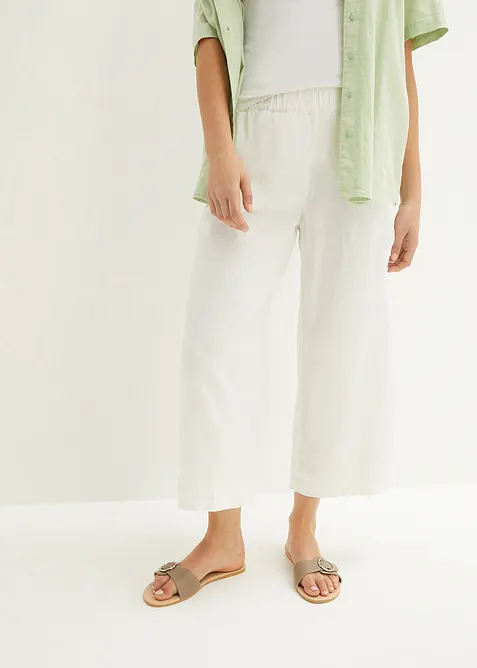 Pantaloni culotte cropped in misto lino leggero, bonprix