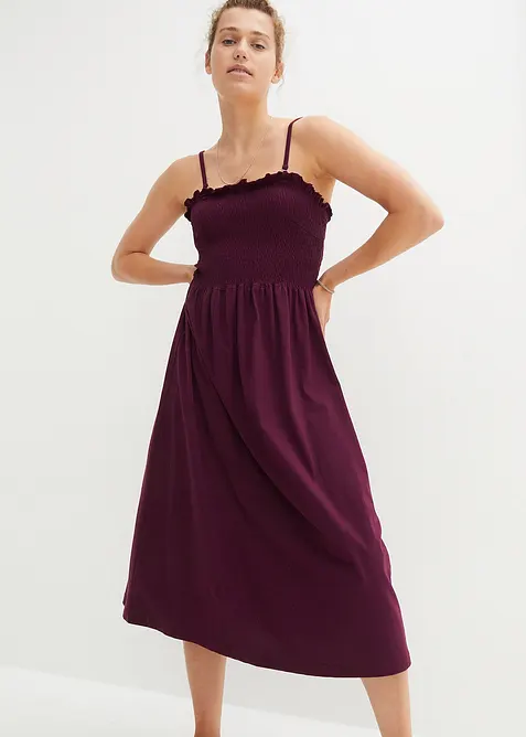 Abito di jersey al polpaccio con lavorazione smock, bonprix