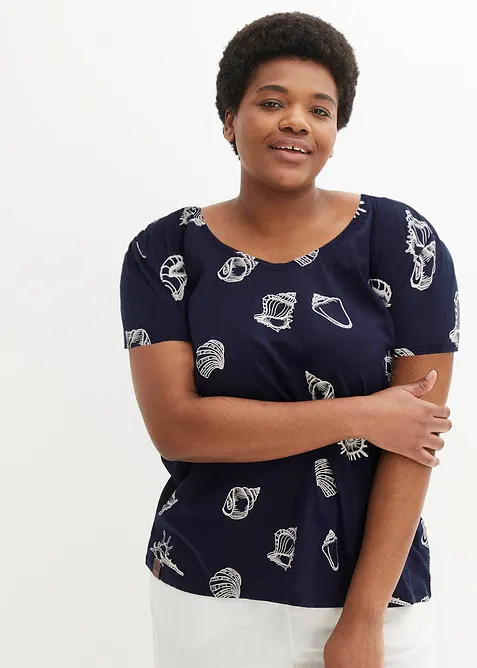 Maglia fantasia con scollo rotondo in cotone biologico, bonprix