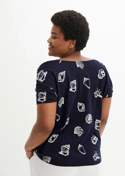 Maglia fantasia con scollo rotondo in cotone biologico, bonprix