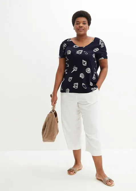 Maglia fantasia con scollo rotondo in cotone biologico, bonprix