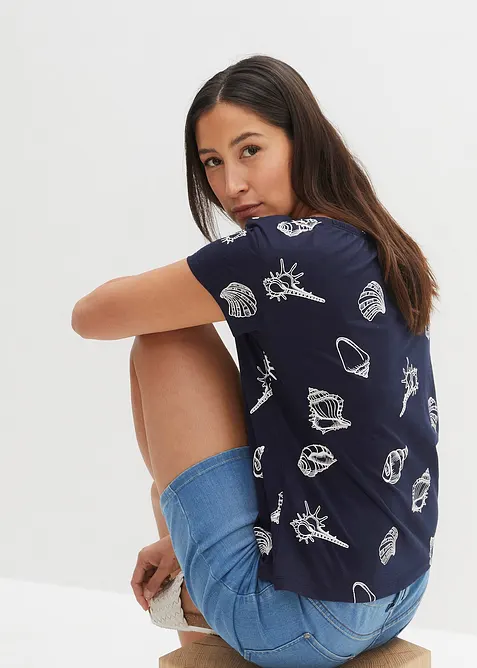 Maglia fantasia con scollo rotondo in cotone biologico, bonprix