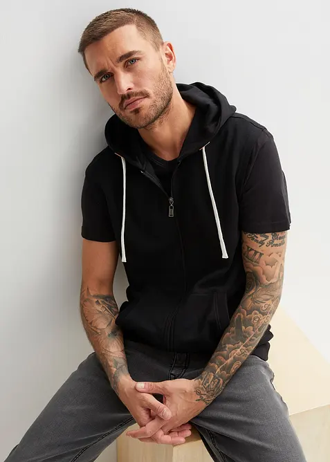 Gilet in felpa con cappuccio in misto cotone morbido, bonprix