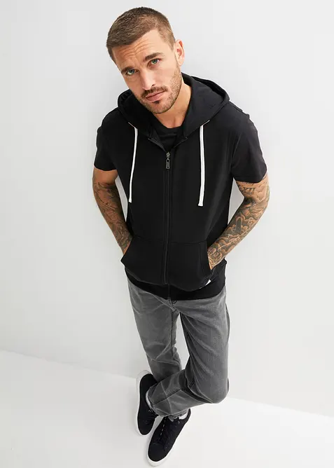 Gilet in felpa con cappuccio in misto cotone morbido, bonprix