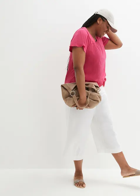 Pantaloni culotte cropped in misto lino leggero, bonprix