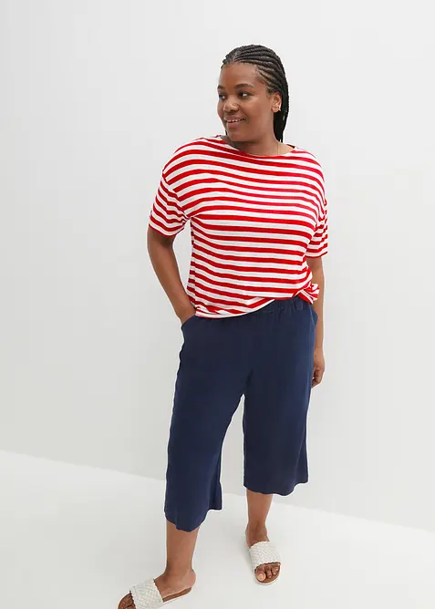 Pantaloni culotte cropped in misto lino leggero, bonprix