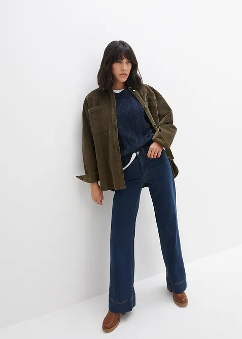 Jeans elasticizzati comfort a gamba larga, vita media, bonprix