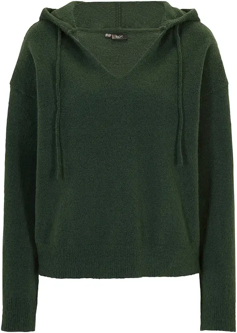 Maglione con scollatura a V e cappuccio, bonprix