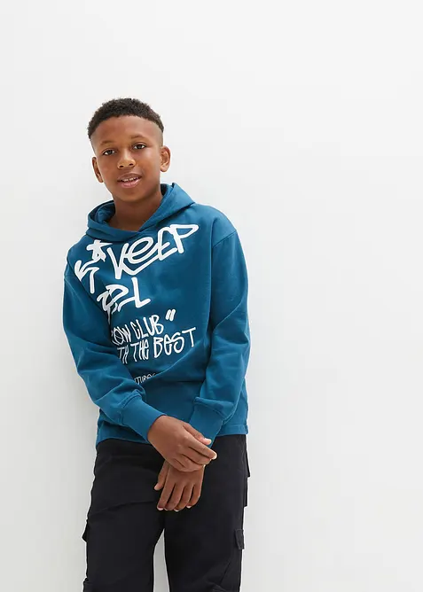 Felpa con cappuccio in puro cotone biologico con stampa graffiti, bonprix