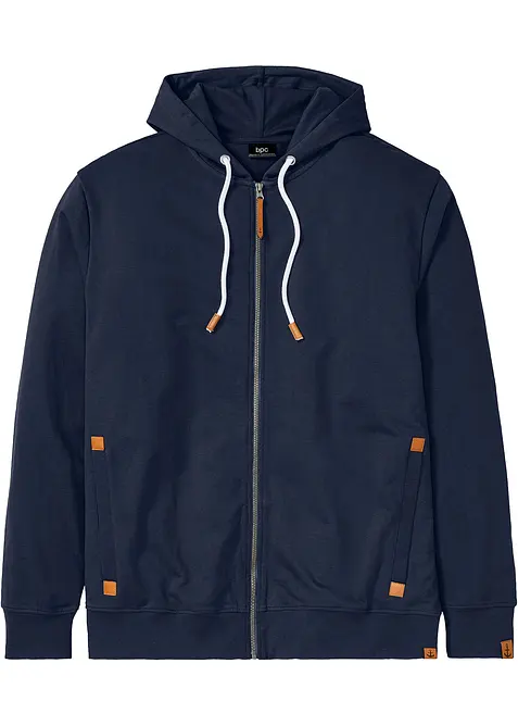 Felpa con zip, cappuccio e dettagli in similpelle, bonprix