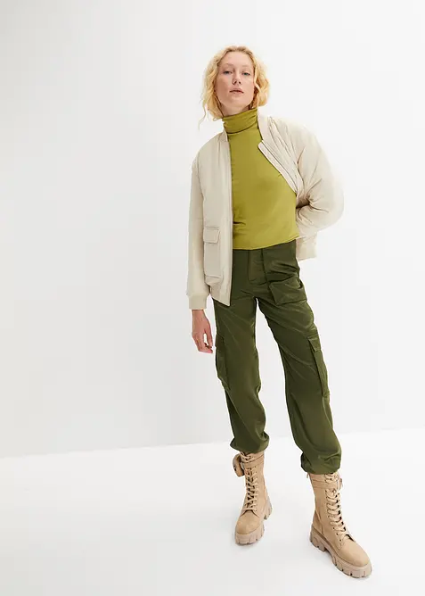 Maglia elasticizzata a collo alto e a maniche lunghe, bonprix