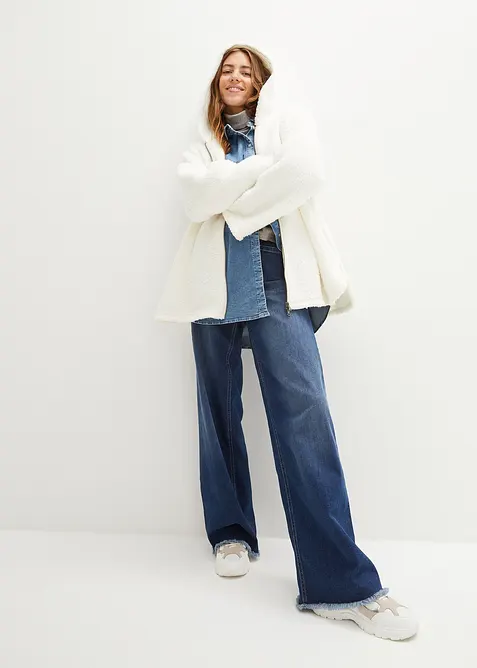 Giacca in pile teddy con spacchi laterali, bonprix