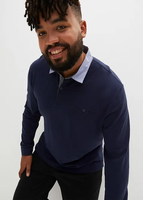 Polo a maniche lunghe in piquet di puro cotone, bonprix