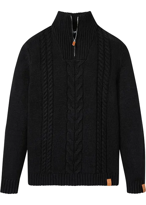 Maglione in lavorazione a trecce con collo e zip, bonprix