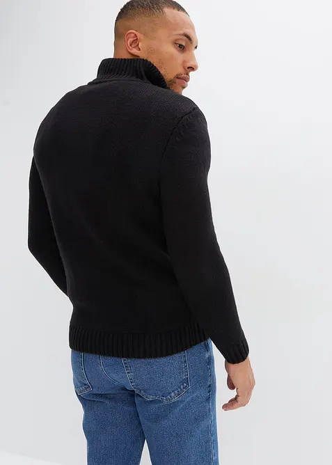 Maglione in lavorazione a trecce con collo e zip, bonprix