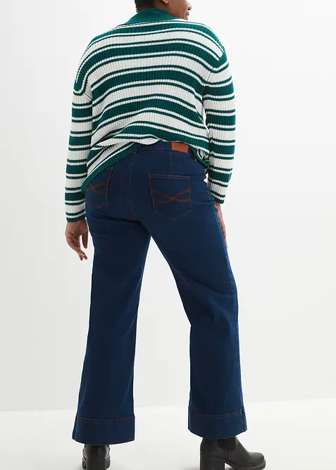 Jeans elasticizzati comfort a gamba larga, vita media, bonprix