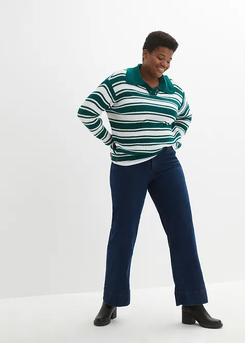 Jeans elasticizzati comfort a gamba larga, vita media, bonprix