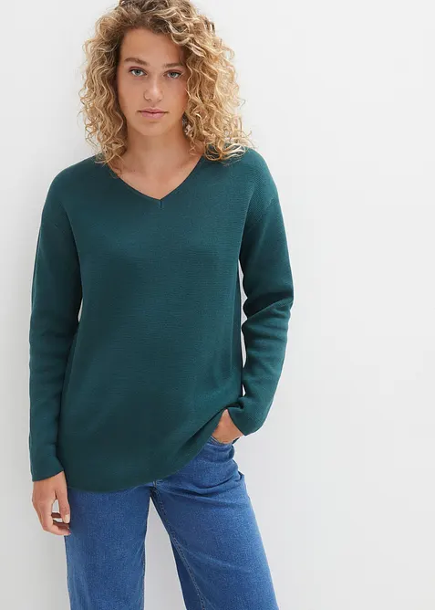 Maglione a coste Milano con scollo a V, bonprix