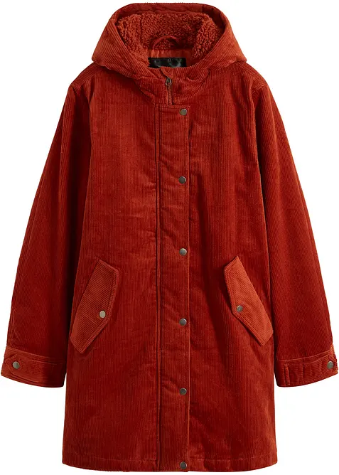 Parka svasato in velluto con fodera in pile teddy e cappuccio, bonprix