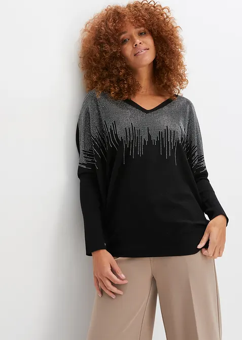 Maglione in filato fine con strass, bonprix