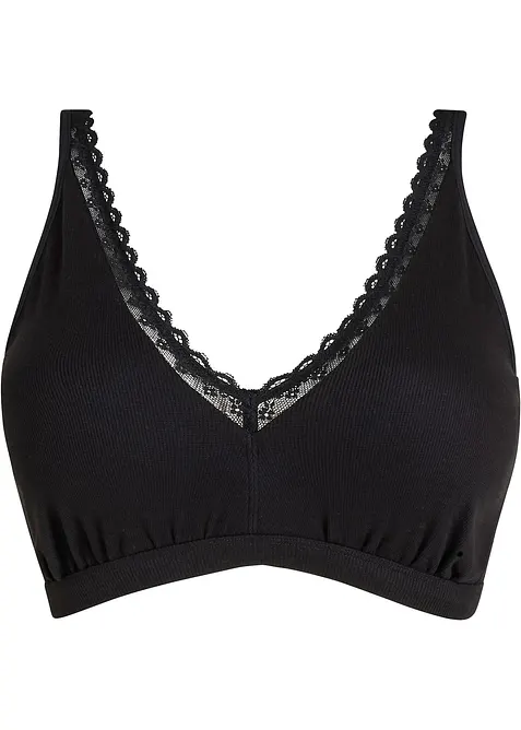 Bralette a costine con cotone biologico e pizzo, bonprix
