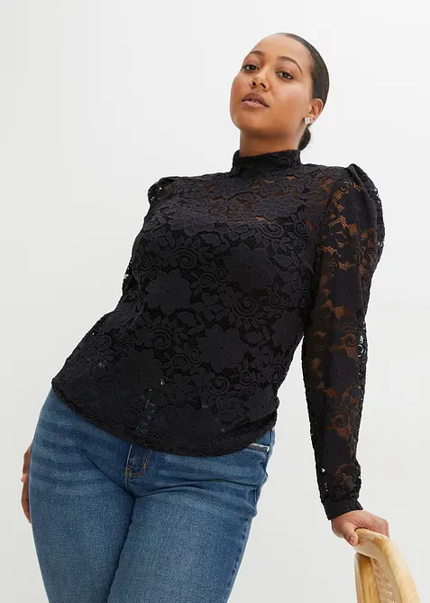 Maglia aderente in pizzo a maniche lunghe, bonprix