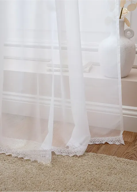 Tenda trasparente in poliestere riciclato con bordo in pizzo, bonprix