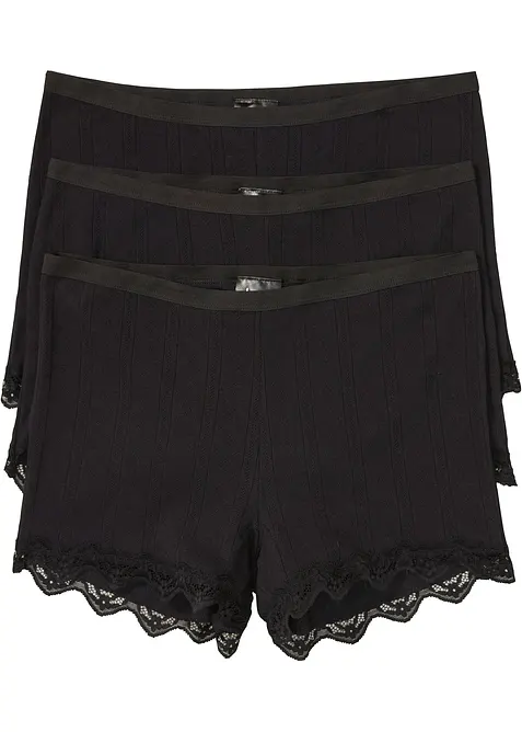 Boxer aderenti da donna in cotone leggero con pizzo (pacco da 3), bonprix